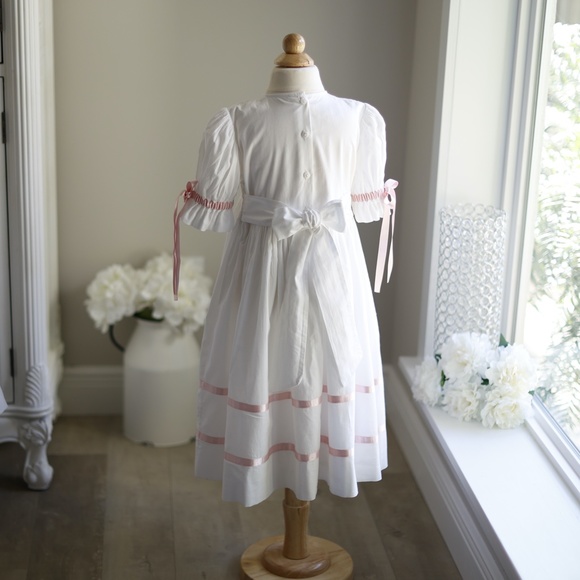 Strasburg Dress Heirloom White Smocked Pink Ribbon Size 4/5 Special Occasion NWT - Picture 7 of 7